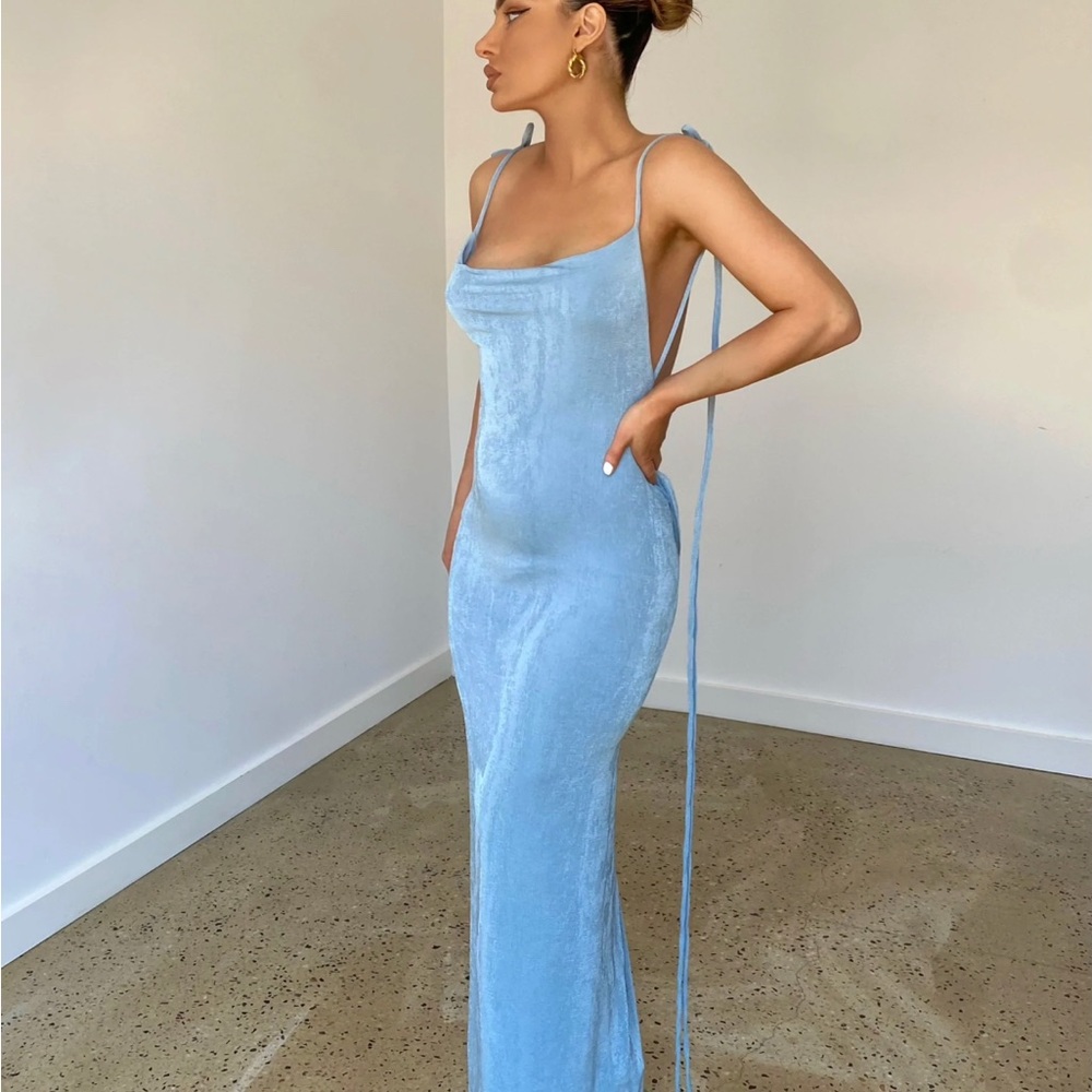 Powder blue open back dress